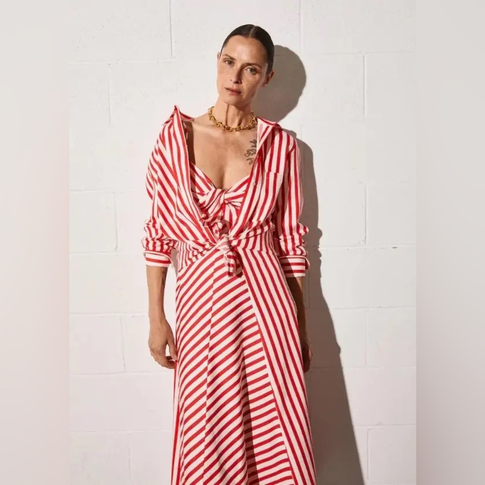 Mango Red and White Striped Dress 12